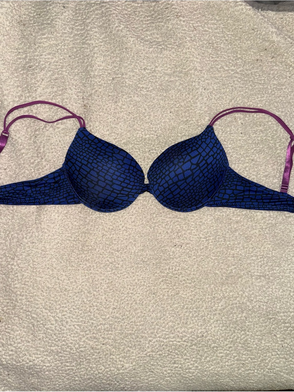 Charlotte Russe Blue Textured Push-Up Bra with Purple Straps